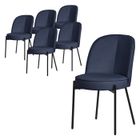 Lot de 6 chaises de salle à manger ML-Design bleu foncé polyester structure métal dossier arrondi