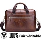 Sac à Main Vintage - NEUFU - Cuir Véritable - Sacoche pour Ordinateur - Marron - Bandoulière