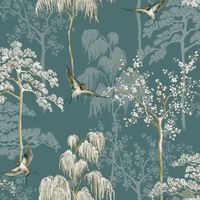 Papier peint jardin japonais bleu sarcelle World of Wallpaper 946101