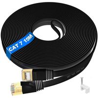 AuTech® Cat 7 Plat Câble Ethernet Réseau 15M Extra Long RJ45 Haut Débit 10Gbps 600MHz 8P8C FTP Giagbit Blindage, Noir, 15M