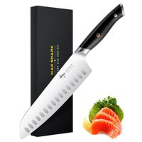 BIVGOCLS-Couteau Santoku-Couteau Cuisine Professionnel 20cm-Couteau de Chef Japonais Super Tranchant avec Manche en Bois