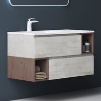 Mai & Mai Meuble de salle de bain gris clair avec lavabo meuble sous vasque 100x48x54cm meuble suspendu avec 2 tiroirs
