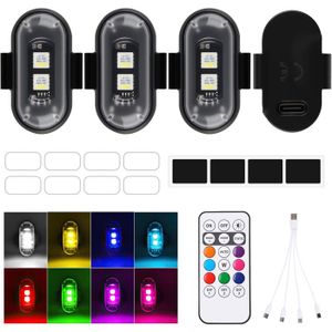 2pcs Voiture LED Stroboscope Lumières Imperméables Drone Anti Collision Lumières avec Lumière 7 Couleurs et Plusieurs Modes Rechargeables Balises pour Drone Moto