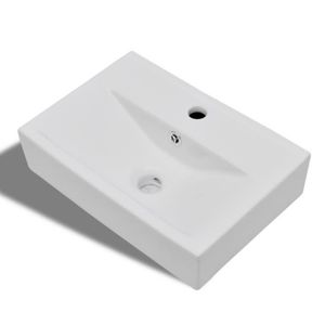 Vasque à trou de trop-plein//robinet en céramique pour salle de bain Blanc//Noir