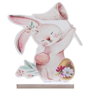 Lapin de Pâques avec bouquet de fleurs, décoration de  Pâques, figure décorative lapin H32cm-03242