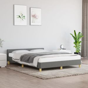 STRUCTURE DE LIT Cadre de lit avec tête de lit Gris foncé 140x190 cm Tissu - FYDUN - A lattes - Contemporain - Design