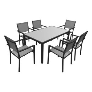 Ensemble table et chaise de jardin Ensemble table et chaises de jardin BERGAMO en textilène gris pour 6 personnes - HAPPY GARDEN