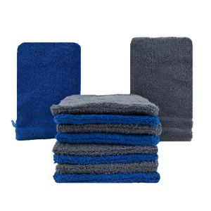 GANT DE TOILETTE Gants de Toilette Taille 14x22 cm 100% Coton - Lot de 10 Gants de toilette Bleu-Gris