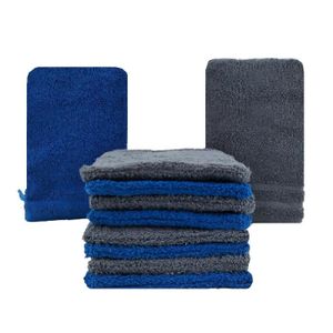 Lot De 10 Gants De Toilette En Coton 500g/m² - 15x21cm - Couleur Marine - Doux & Très Absorbants