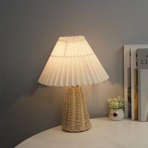 LAMPE A POSER Vvikizy Lampe plissée en rotin Lampe de Table plissée, lampe de chevet avec Base en rotin, Style Vintage, lumière douce deco poser