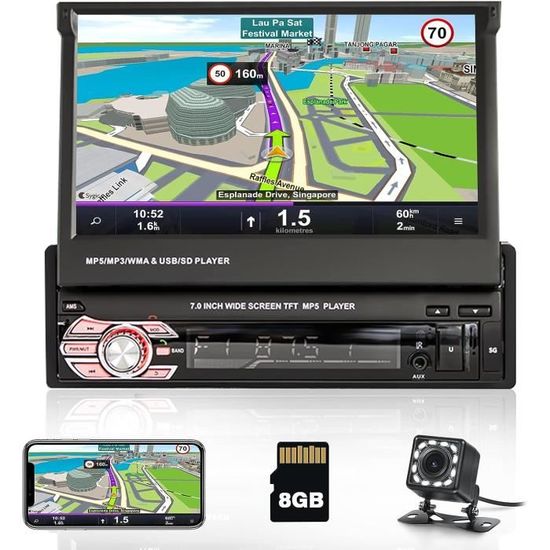Autoradio 1 DIN Avec écran Tactile 7" - Bluetooth, CarPlay/Android Auto Sans Fil, Caméra De Recus