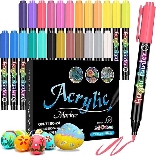 Marqueur De Peinture Acrylique, 24 Couleurs, Double Pointe, Pinceau