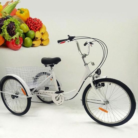 Tricycle Pour Adultes 24 Pouces - 6 Vitesses, Avec Panier - Idéal Seniors, Sorties Et Courses