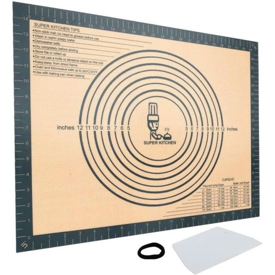 Tapis à Pâtisserie En Silicone Antidérapant 71x51 Cm (28"x20") - Épais, Gradué, Résistant à -40°C à 250°C