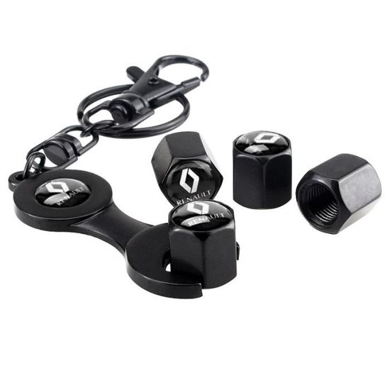 RENAULT alliage noir housses de bouchons de valve de pneu de la poussière Clé   Lot de 4  Porte-clé  