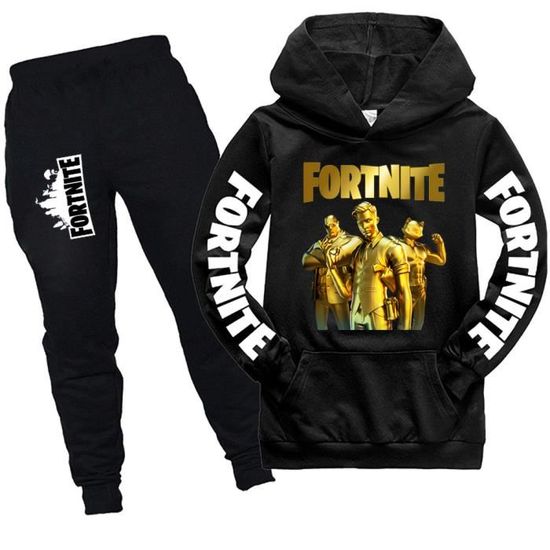 Jogging Enfant Survêtement Enfant #SELFIE A2Z - Sweat Capuche & Joggeur Noir/Bleu - 100% Coton - Taille 7-8 Ans Survêtement France