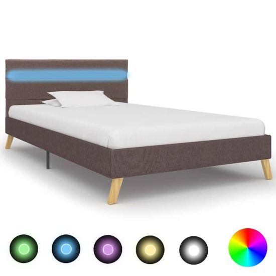 2203[Elégant]Cadre de lit avec LED Adulte enfant Contemporain,1-2 place,Structure de lit Durable & Confort Taupe Tissu 100 x 200 cm
