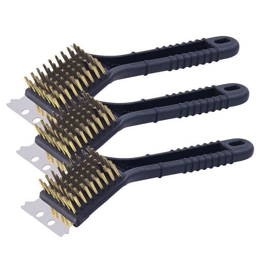 Brosse De Nettoyage Pour Barbecue à 3 Têtes Métalliques - Poignée Longue, Nettoyage 360°, Acier Inox