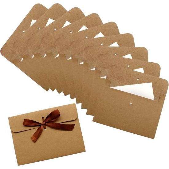 Enveloppes Cadeaux Vintage Avec Ruban - Lot De 10 - Papier Nacré - Pour Invitations Et Cartes De Vœux