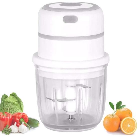 Baxcdyswe Mini hachoir électrique 250 ml, hachoir de cuisine électrique, 3 lames en acier inoxydable, avec 3 lames en acier inoxydable, pour la nourriture, les obs, les oignons (blanc