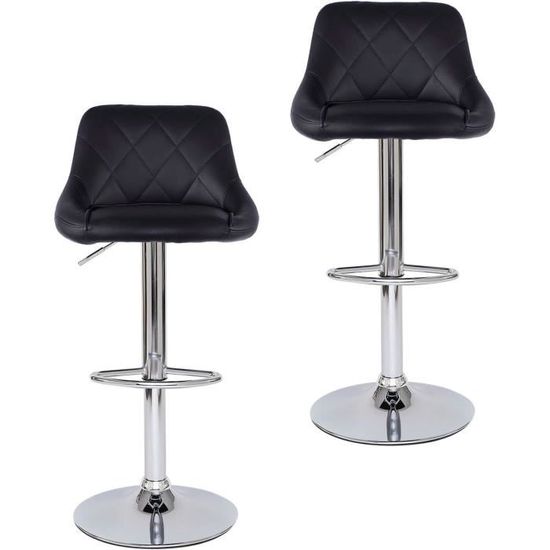 Flysky Lot De 2 Tabourets De Bar Pivotants – Hauteur Réglable 61-82 Cm – Similicuir Noir + Dossier & Repose-Pieds – Charge 120 Kg