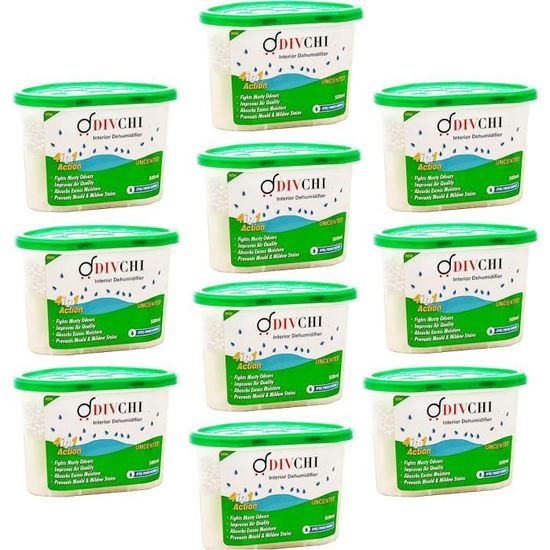 Lot De 10 Déshumidificateurs Intérieur 500ml LIVIVO - Absorbeur Humidité Anti Moisissure, Condensation - Idéal Maison, Cuisine, Armoire, Caravane