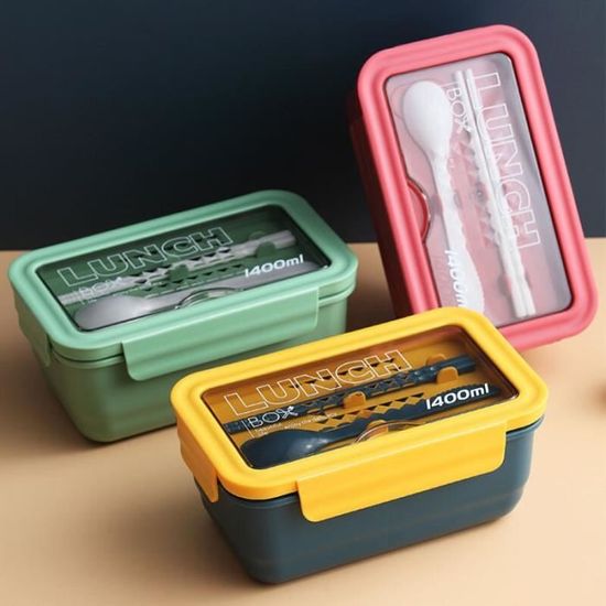 Boîte à Lunch / Bento Rectangulaire Blanc 2 Compartiments Avec Couverts