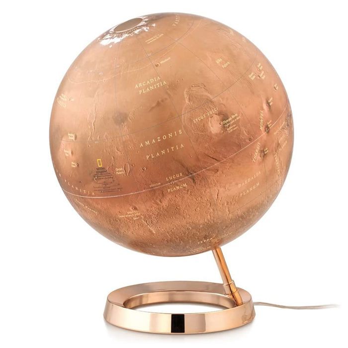 Planète Mars lumineux sur socle cuivré