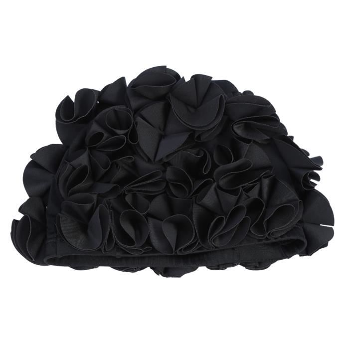 Garosa Bonnet de bain Femmes Enfants Forme De Fleur Mode Chapeau De Bain Élastique Bonnet De Bain Cheveux Longs (Noir)