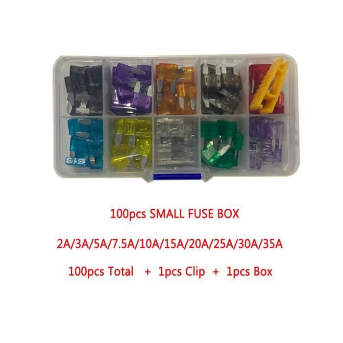 Pièces Auto,50 pièces-100 pièces-boîte fusibles de voiture Mini petit moyen 2A 35A Amp avec boîte pince - Type 100pcs Small