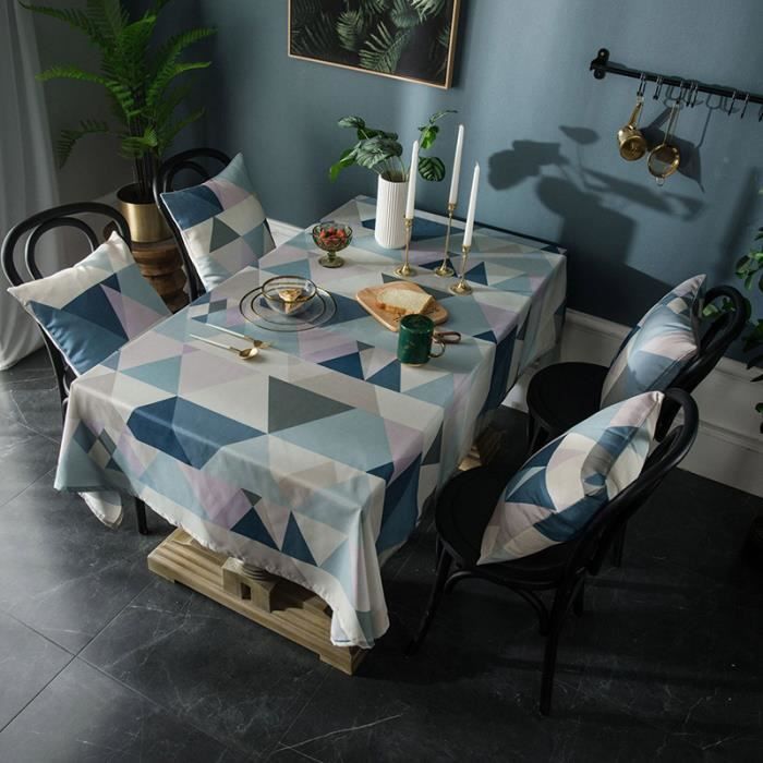 Nappe de Table Rectangulaire 140x180 cm Bleu Tissu de Table Imperméable Grand Triangle pour Maison Restaurant Mariage Cérémonie