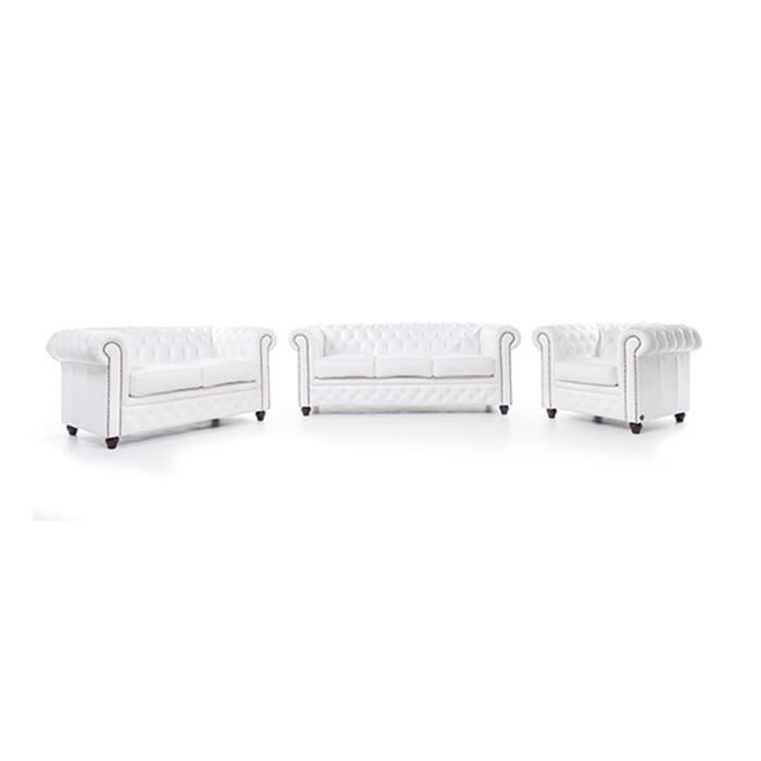 Chesterfield - Fauteuil et canapé 3 et 2 places en cuir Chesterfield Orginal Antique - Blanc