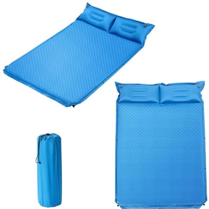 COSTWAY Matelas de Camping Autogonflant 2 Personnes avec 2 Oreillers 187x131x4 CM et Sac Portable en PVC Imperméable pour Randonnées