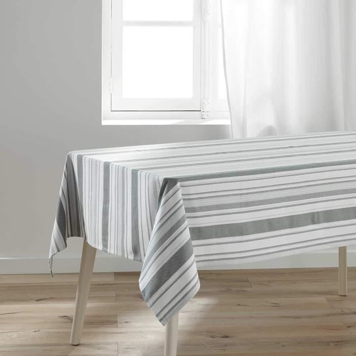 Nappe rectangulaire pour table en rayures grises