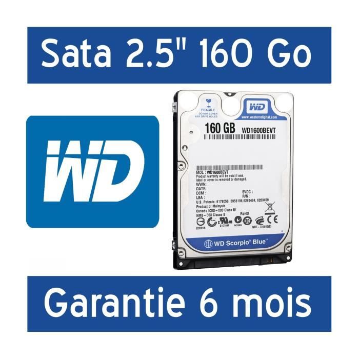 Disque dur Sata 2.5' 160Go WD pour Pc portable Garantie 6 mois