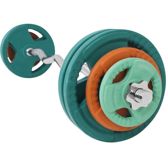 35kg total set en caoutchouc grip avec barre curl de 120cm avec bague de serrage inclus