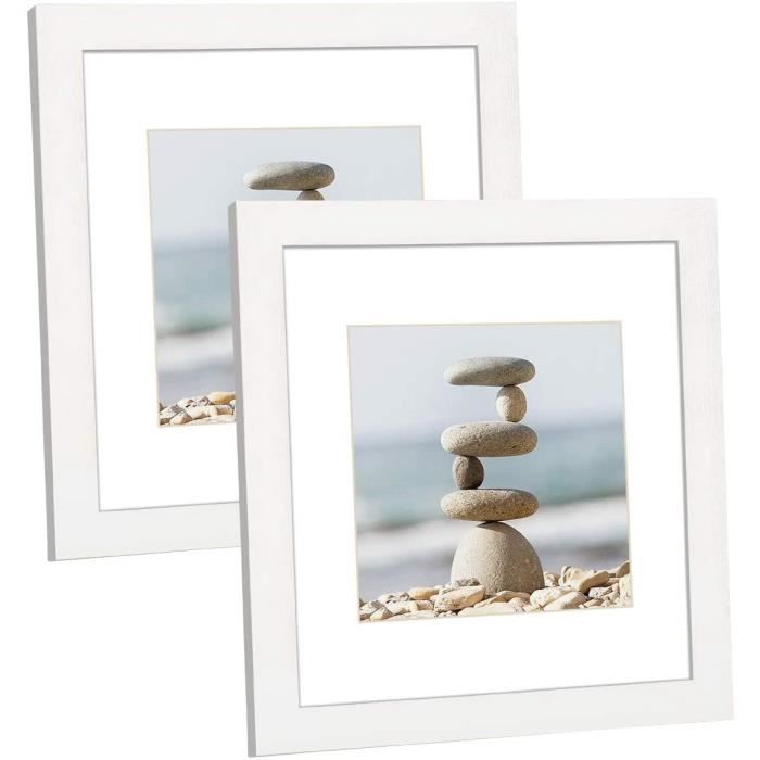 HAP TIM Cadre photo 25x25cm en bois blanc Lot de 2 - Support pour photo 7x7 (18x18 cm) - Façade en verre véritable