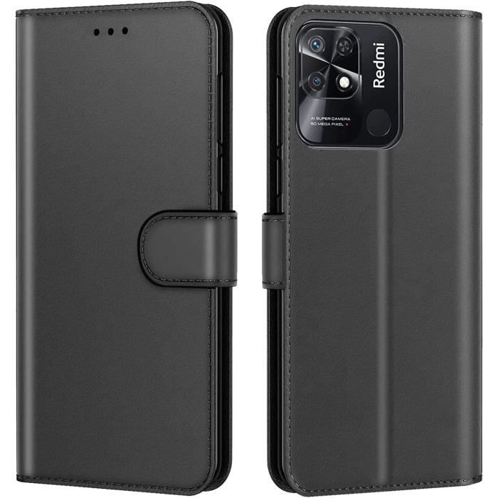 Coque pour oppo redmi 10C Simili Cuir Rabat Noir Porte Carte