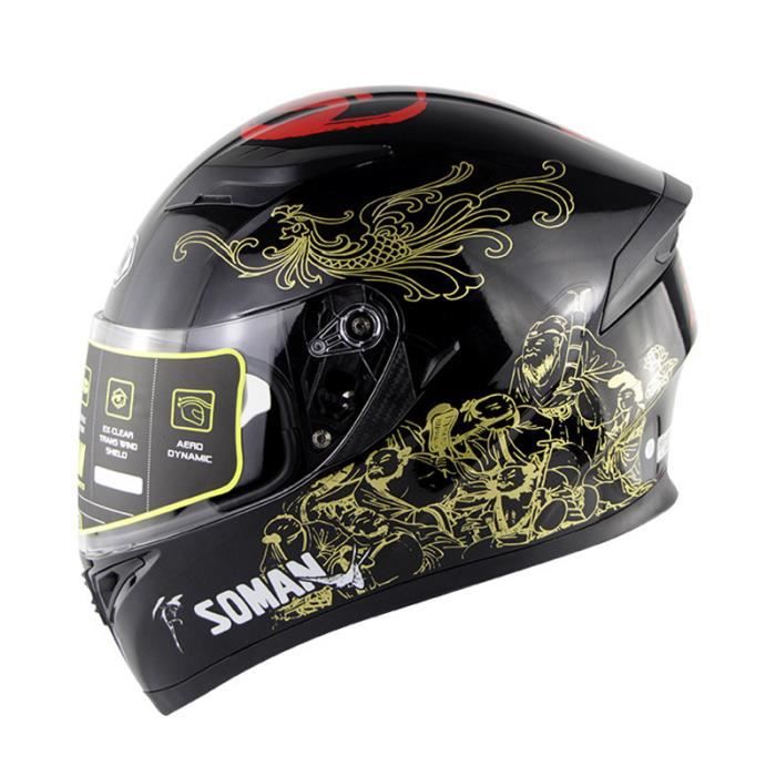 Casque de moto intégral homme casque scooter femme adulte double visière , huit immortels d’or