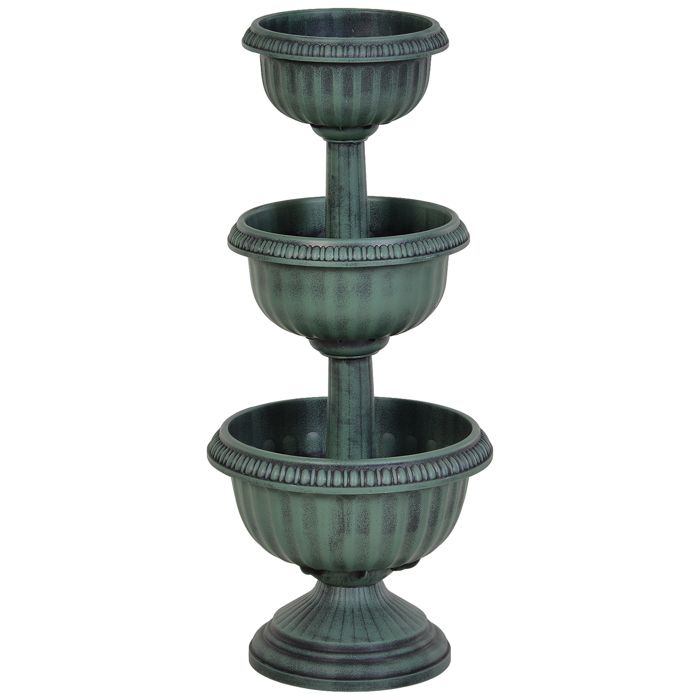 Bain d'oiseaux abreuvoir pour oiseaux fontaine de jardin Ø 43 x 98H cm plastique PP vert antique 43x43x98cm Vert