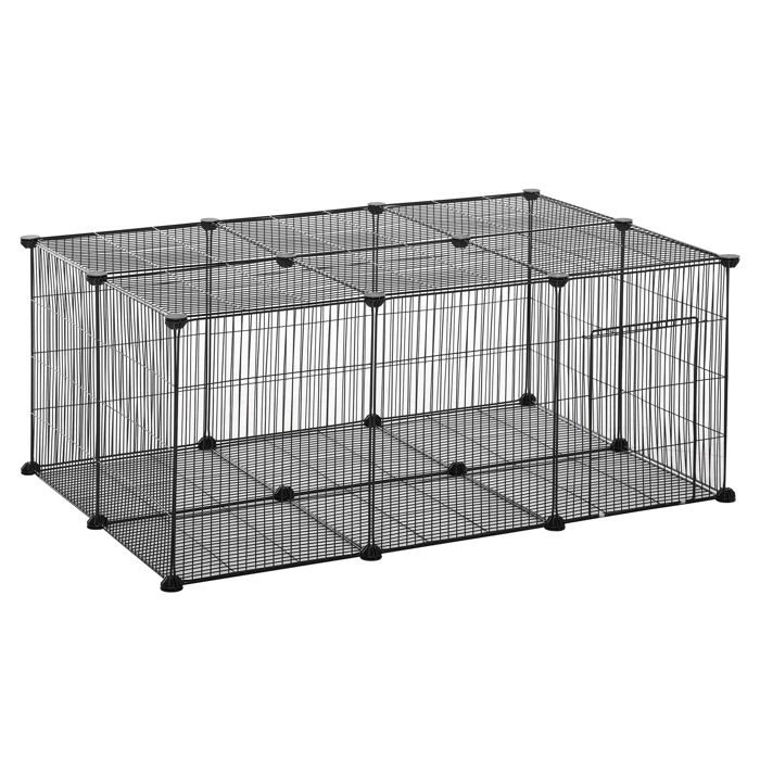 Cage parc enclos rongeurs modulable dim. L 105 x l 70 x H 45 cm 1 porte fil métallique noir 105x70x45cm Noir