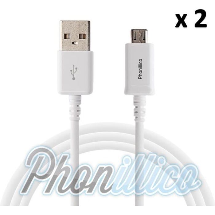 Lot 2 Cables USB Chargeur Blanc compatible Huawei P10 LITE - Phonillico®