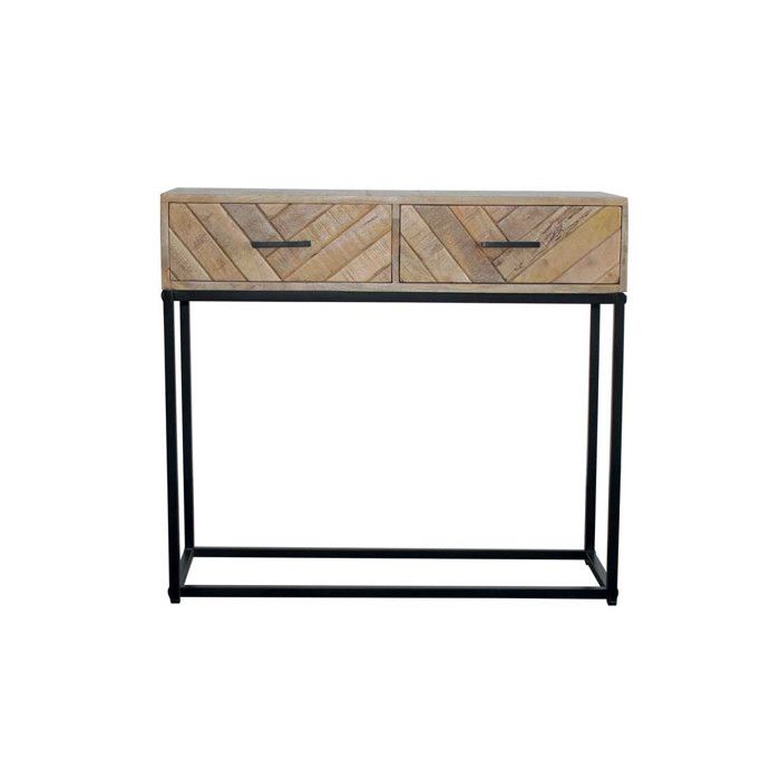 Console 2 tiroirs Bois massif/Métal - MUNGO - L 90 x l 33 x H 80