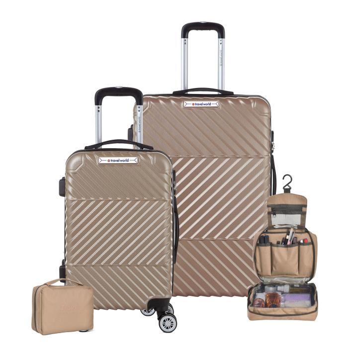 TRAVEL WORLD Ensemble de 2 Valises 50/70 Cm + 2 Organisateurs Couleur Or