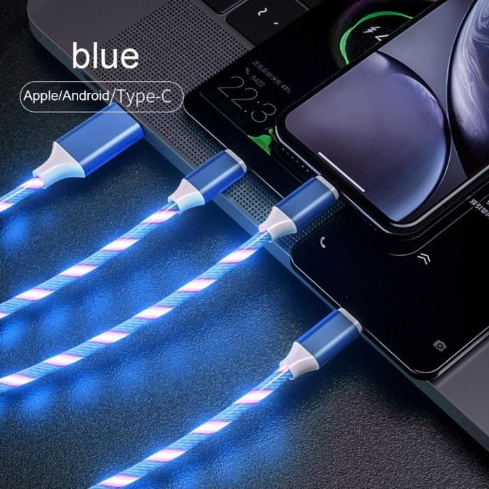 blue -Câble USB Micro et type c 3 en 1,léger,Charge rapide,transfert de données,pour iPhone,Huawei,Xiaomi,redmi,Samsung A51,