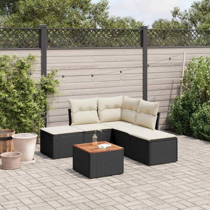 vidaXL Salon de jardin 6 pcs avec coussins noir résine tressée 3223669