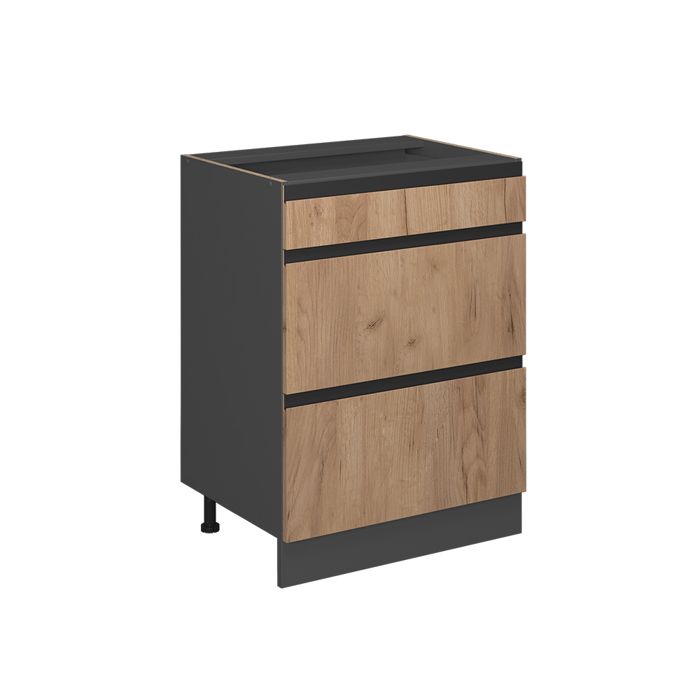 Meuble cuisine R-Line 60cm J-Shape avec tiroirs sans PT Chêne de force doré/Anthracite Vicco 39761