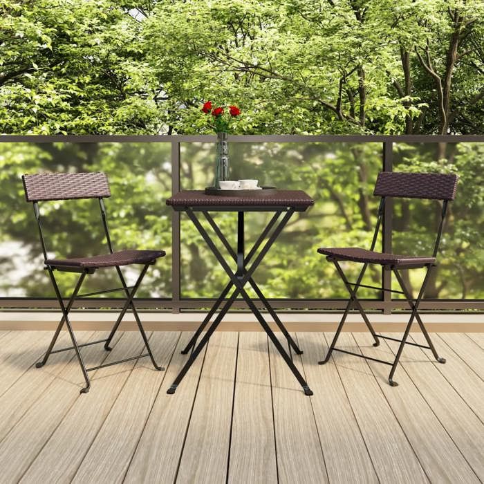 Lemon Ensemble de bistro pliable 3 pcs - Marron Résine tressée - 40x45x79 cm 319990