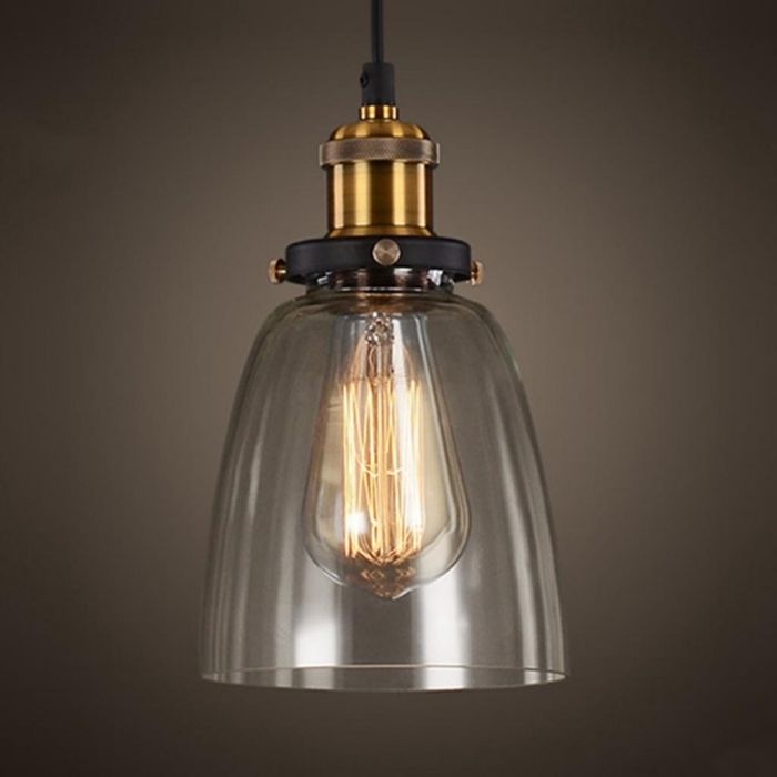 WOTTES Verre Rétro Suspension Luminaire Industrielle Vintage Lustre Eclairage de Plafond Lampe Design Transparent Ø14CM 1PCS