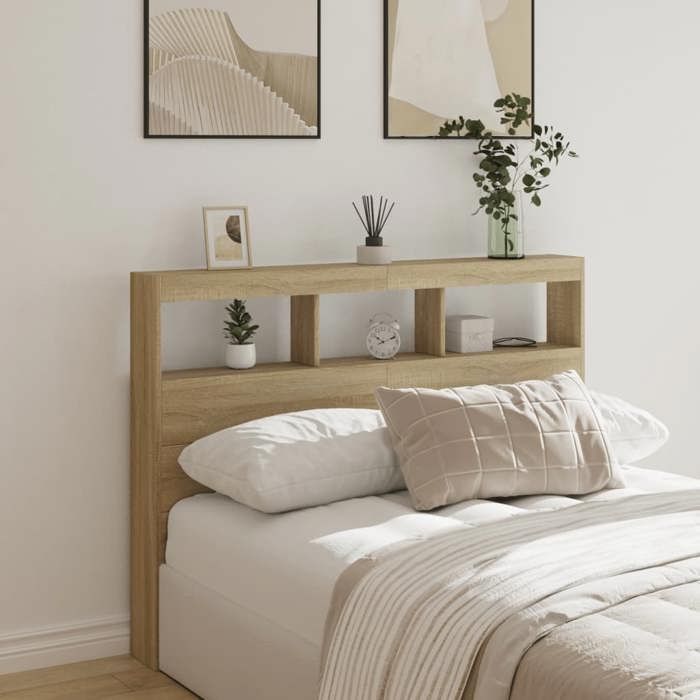 vidaXL Armoire Tête de Lit avec LED Panneau de Lit avec Compartiment Tête de Lit avec Armoire Meuble de Chambre à 839198